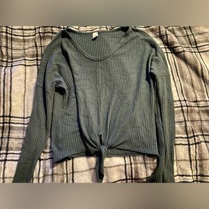 Green knit tie front sweater